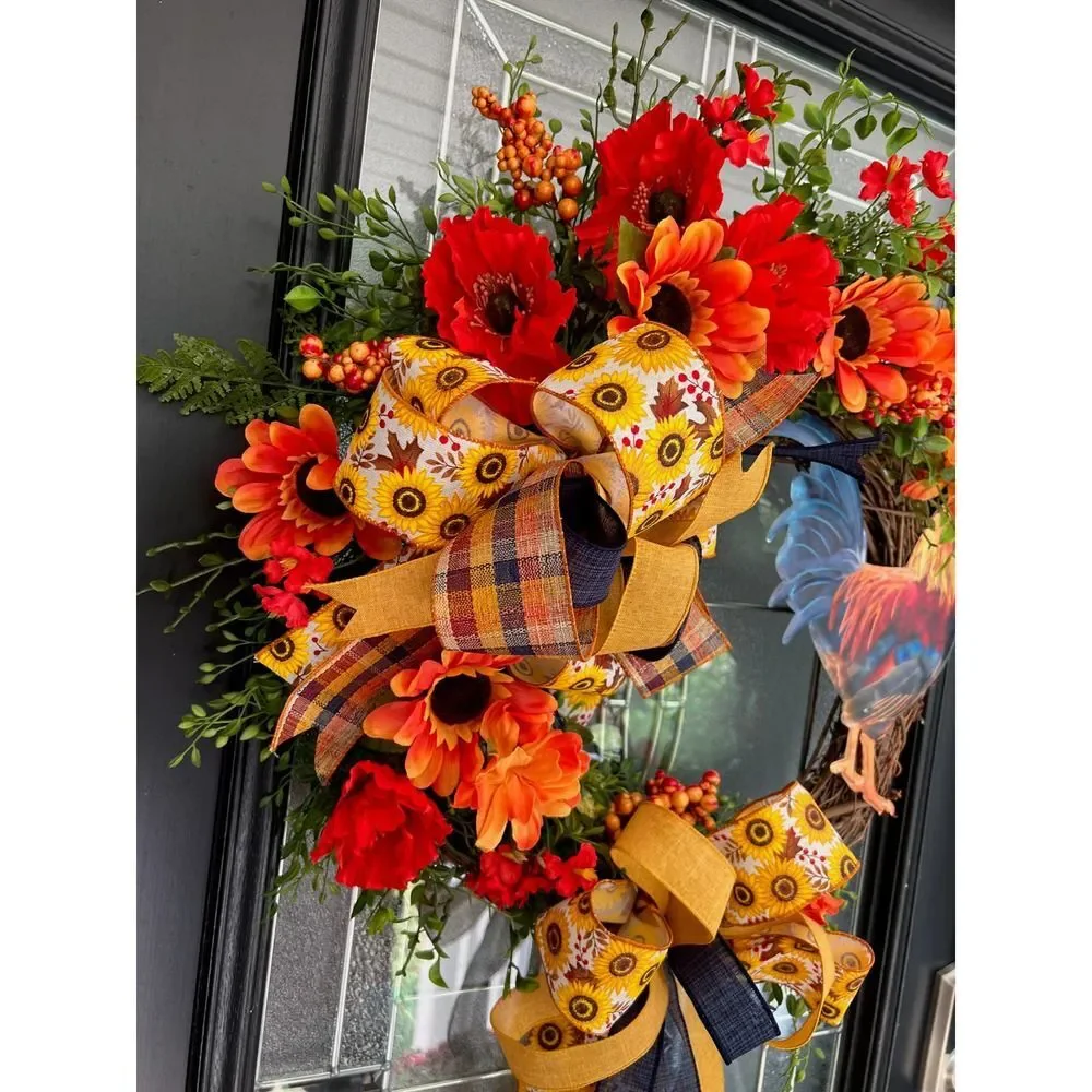 Fall Rooster Wreath, Autumn Wreath, Farmhouse Wreath